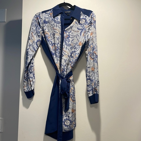 Club Monaco 100% silk paisley navy print dress - Picture 1 of 8